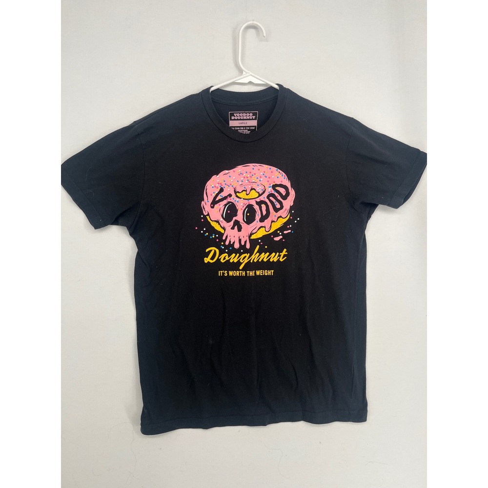 Voodoo Doughnut Graphic T-Shirt Black Skull Donut Short Sleeve Men's Large